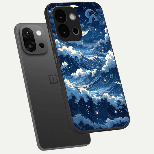  Ocean Moon Waves phone case For OnePlus 13S showing premium glass back cover with detailed artwork