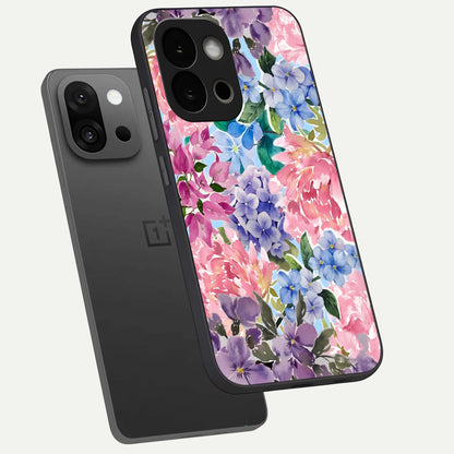  Pastel Floral Mix phone case For OnePlus 13S showing premium glass back cover with detailed artwork