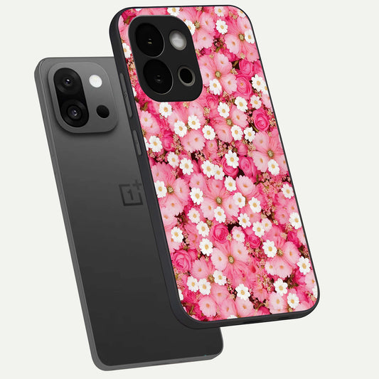  Pink Daisy Bliss phone case For OnePlus 13S showing premium glass back cover with detailed artwork