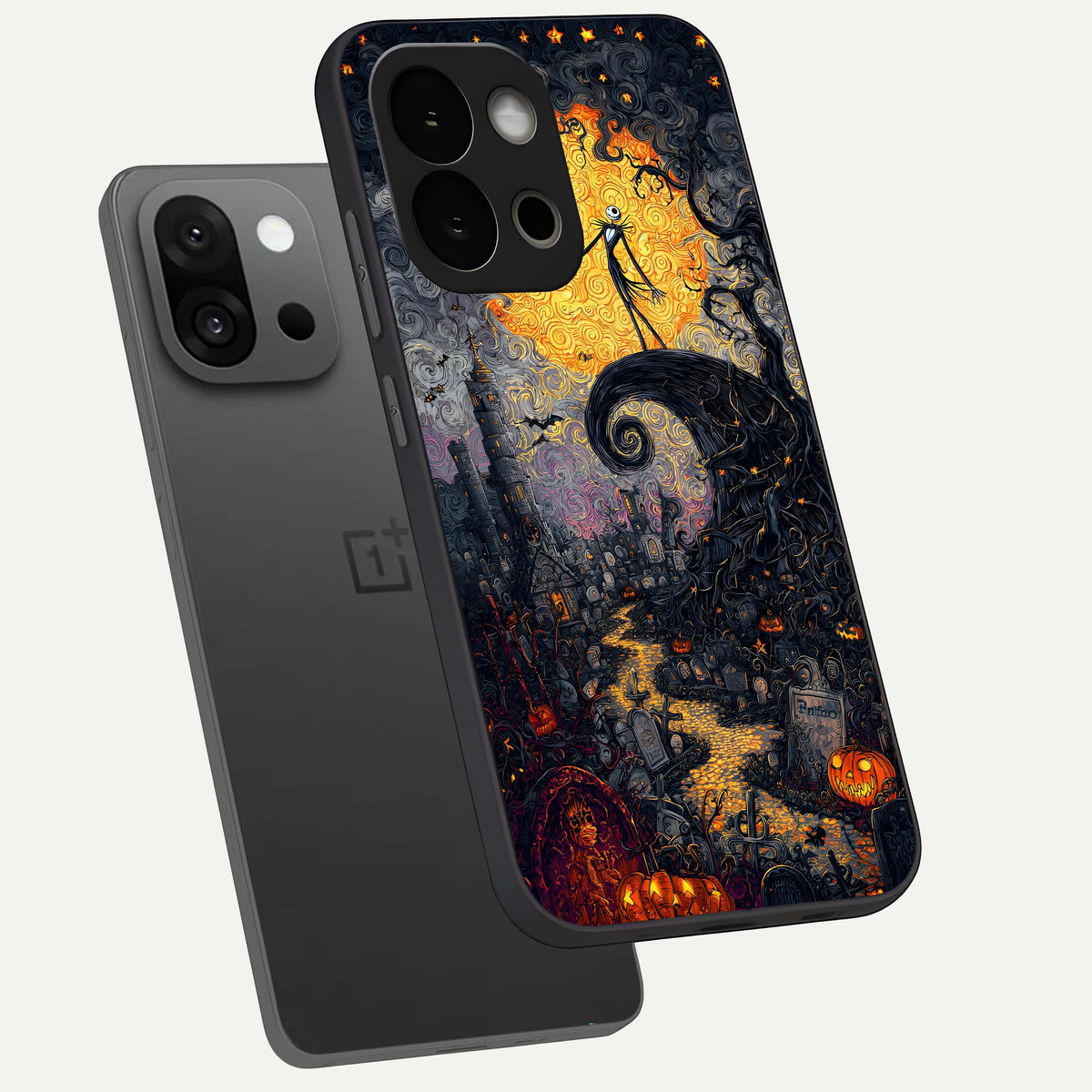  Pumpkin Moon Night phone case For OnePlus 13S showing premium glass back cover with detailed artwork
