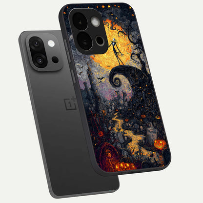  Pumpkin Moon Night phone case For OnePlus 13S showing premium glass back cover with detailed artwork