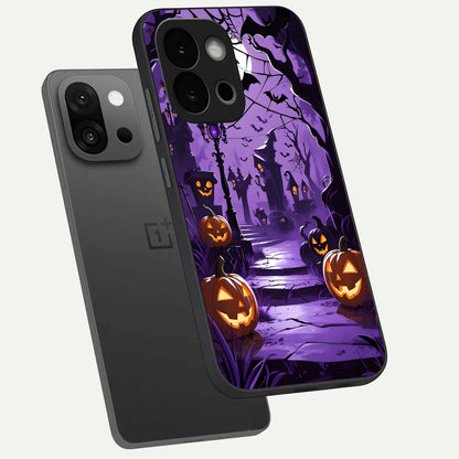  Pumpkin Patch Halloween phone case For OnePlus 13S showing premium glass back cover with detailed artwork