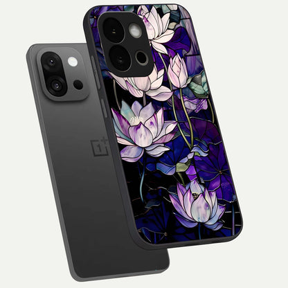  Purple Lotus Pattern phone case For OnePlus 13S showing premium glass back cover with detailed artwork