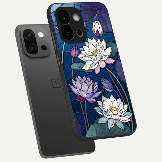  Purple Lotus Stained phone case For OnePlus 13S showing premium glass back cover with detailed artwork