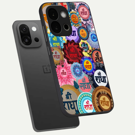  Radha Divine Bloom phone case For OnePlus 13S showing premium glass back cover with detailed artwork