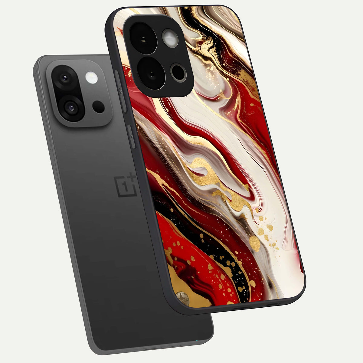  Red And White Marble phone case For OnePlus 13S showing premium glass back cover with detailed artwork