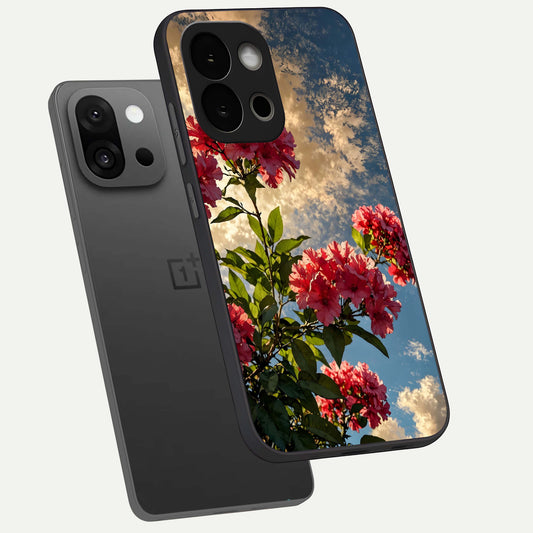  Red Bloom Skies phone case For OnePlus 13S showing premium glass back cover with detailed artwork