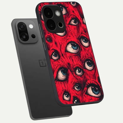  Red Eyes Pattern phone case For OnePlus 13S showing premium glass back cover with detailed artwork