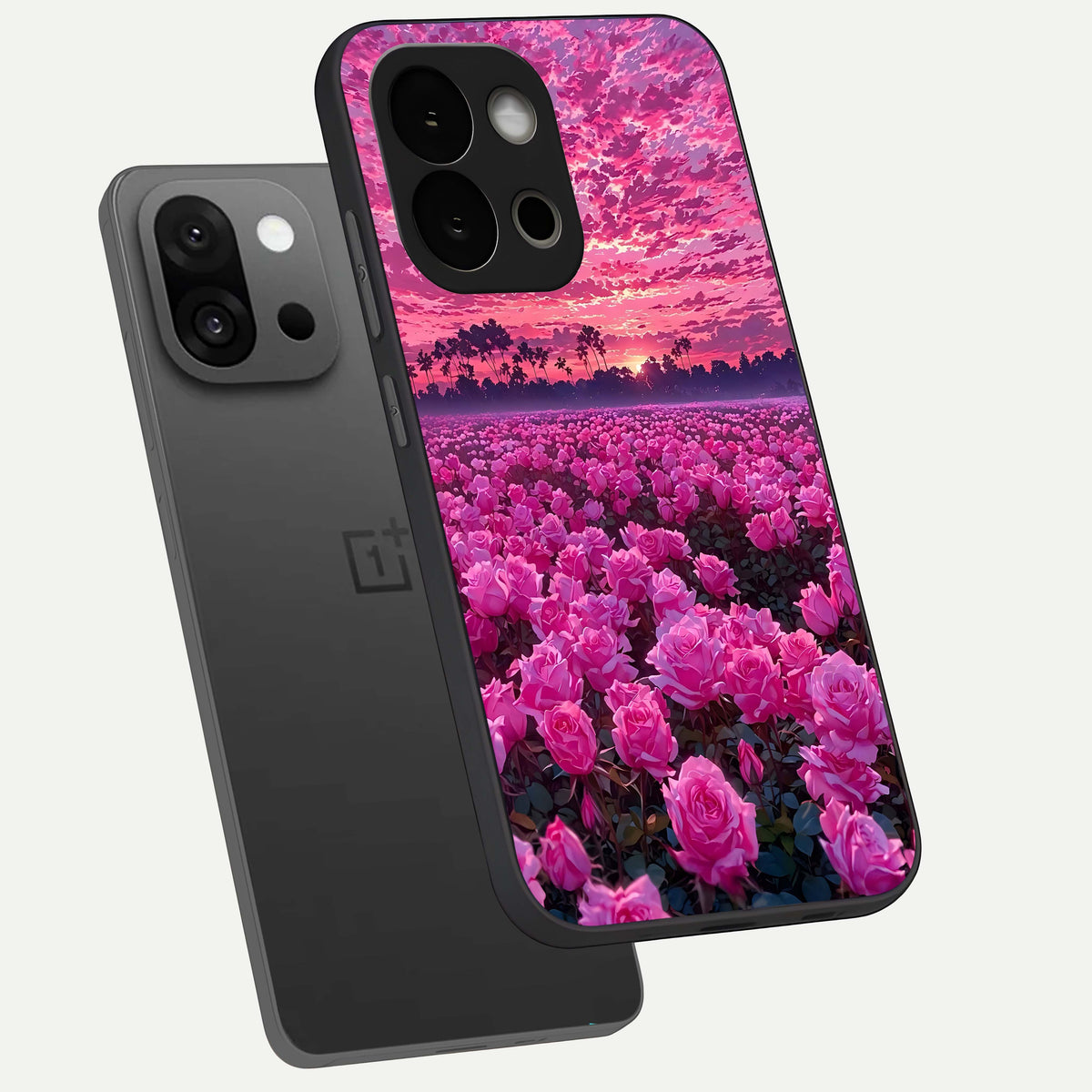  Rose Sunset Valley phone case For OnePlus 13S showing premium glass back cover with detailed artwork