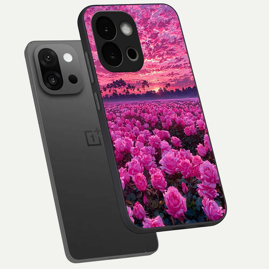  Rose Sunset Valley phone case For OnePlus 13S showing premium glass back cover with detailed artwork