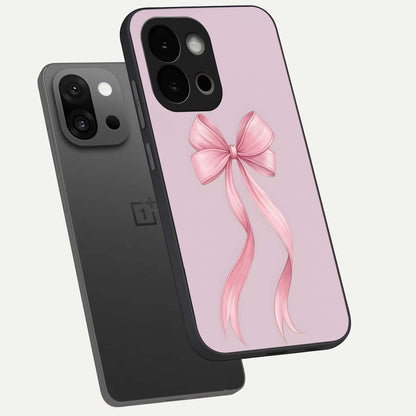  Soft Blush Bow phone case For OnePlus 13S showing premium glass back cover with detailed artwork