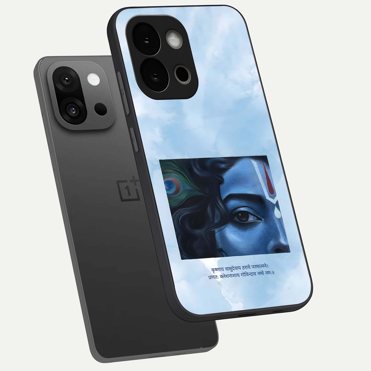  Spiritual Krishna phone case For OnePlus 13S showing premium glass back cover with detailed artwork