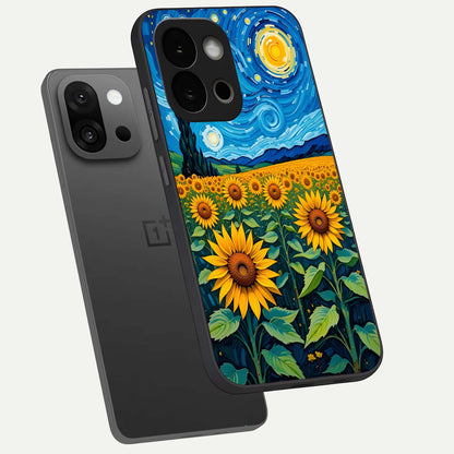  Starry Sunflower Dreams phone case For OnePlus 13S showing premium glass back cover with detailed artwork