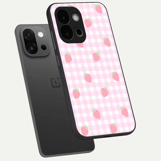  Strawberry Picnic Love phone case For OnePlus 13S showing premium glass back cover with detailed artwork