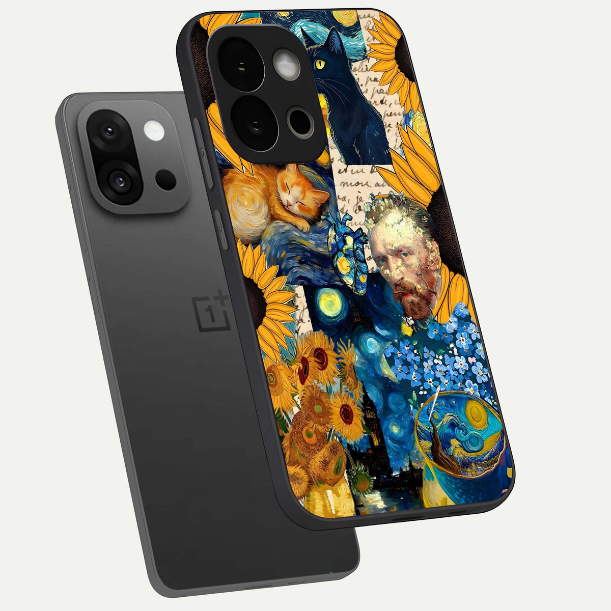  Sunflower Chic Mood Custom Name phone case For OnePlus 13S showing premium glass back cover with detailed artwork