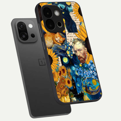  Sunflower Chic Mood Custom Name phone case For OnePlus 13S showing premium glass back cover with detailed artwork