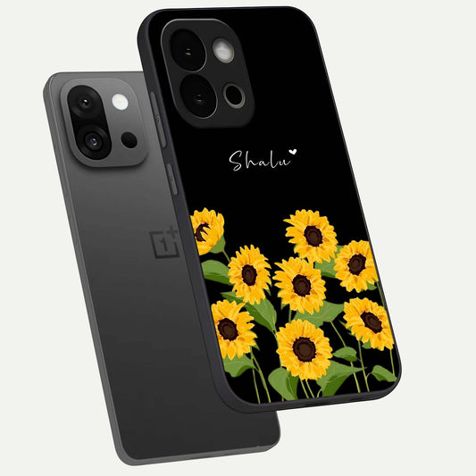  Sunflower Sky Bloom phone case For OnePlus 13S showing premium glass back cover with detailed artwork