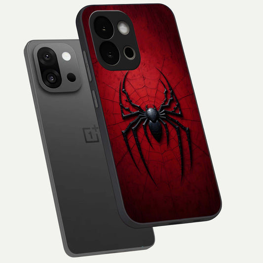  Superhero Web Emblem phone case For OnePlus 13S showing premium glass back cover with detailed artwork