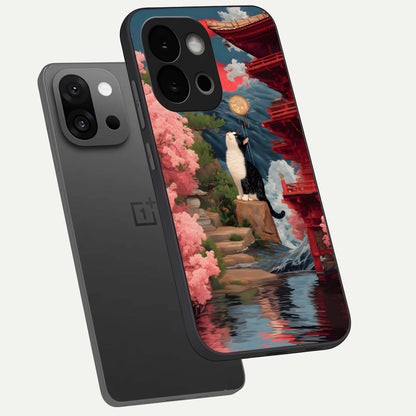  Temple Cat Scenery phone case For OnePlus 13S showing premium glass back cover with detailed artwork