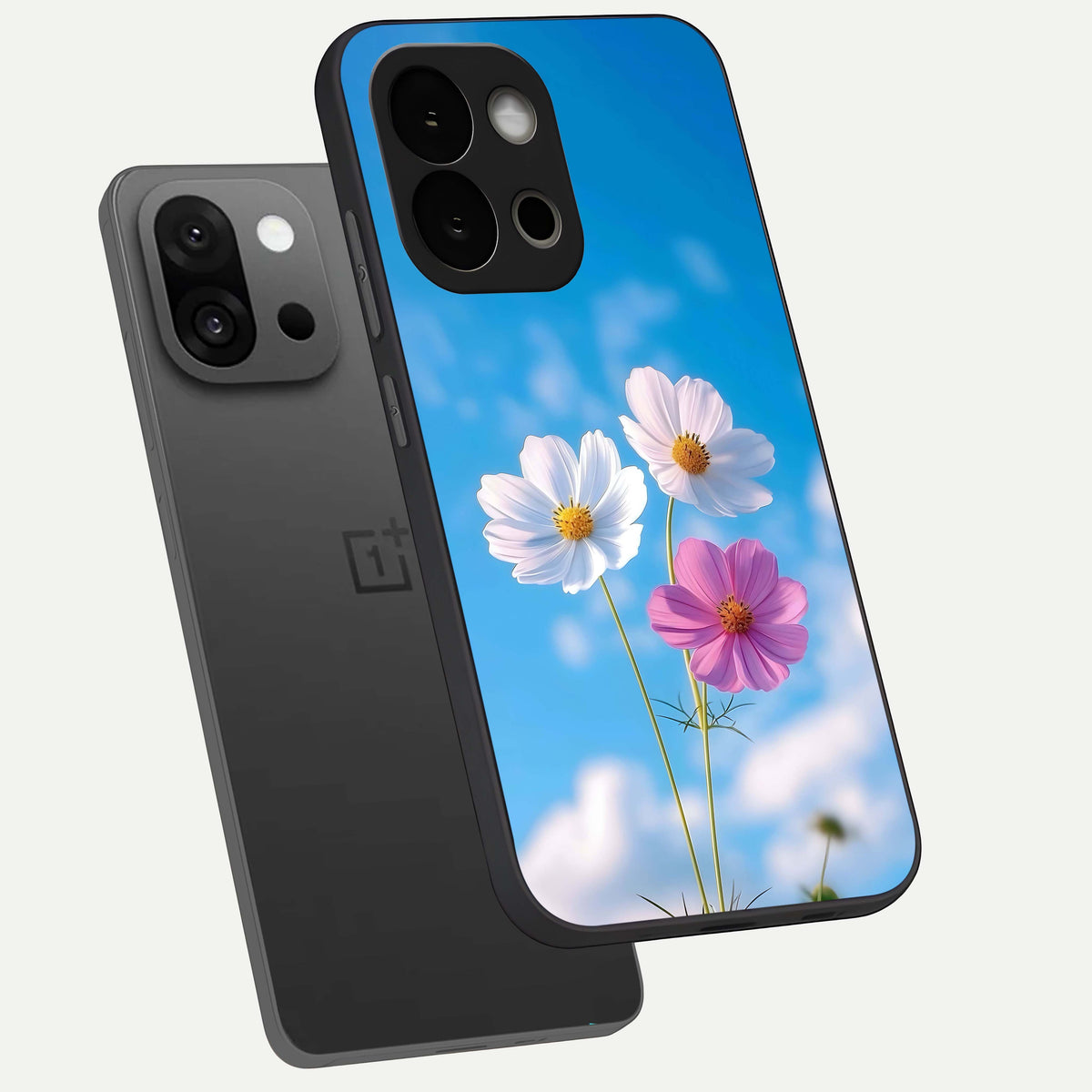  Tripple Flowers With Sky phone case For OnePlus 13S showing premium glass back cover with detailed artwork
