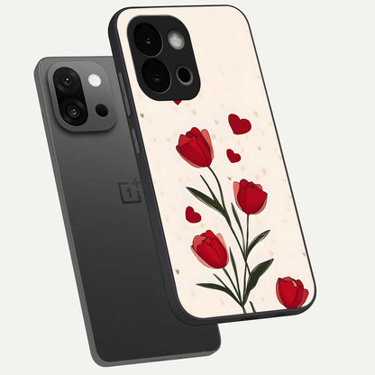  Tulip With Heart phone case For OnePlus 13S showing premium glass back cover with detailed artwork