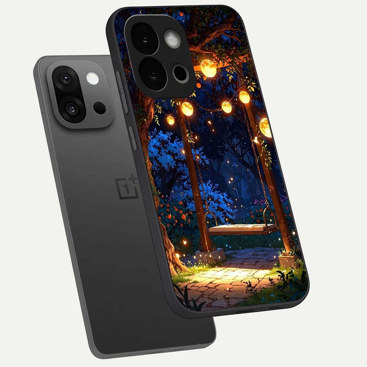  Twilight Garden Swing phone case For OnePlus 13S showing premium glass back cover with detailed artwork