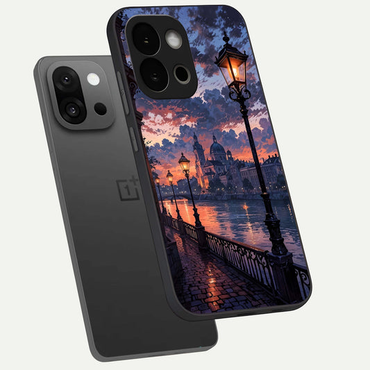  Twilight River Lights phone case For OnePlus 13S showing premium glass back cover with detailed artwork