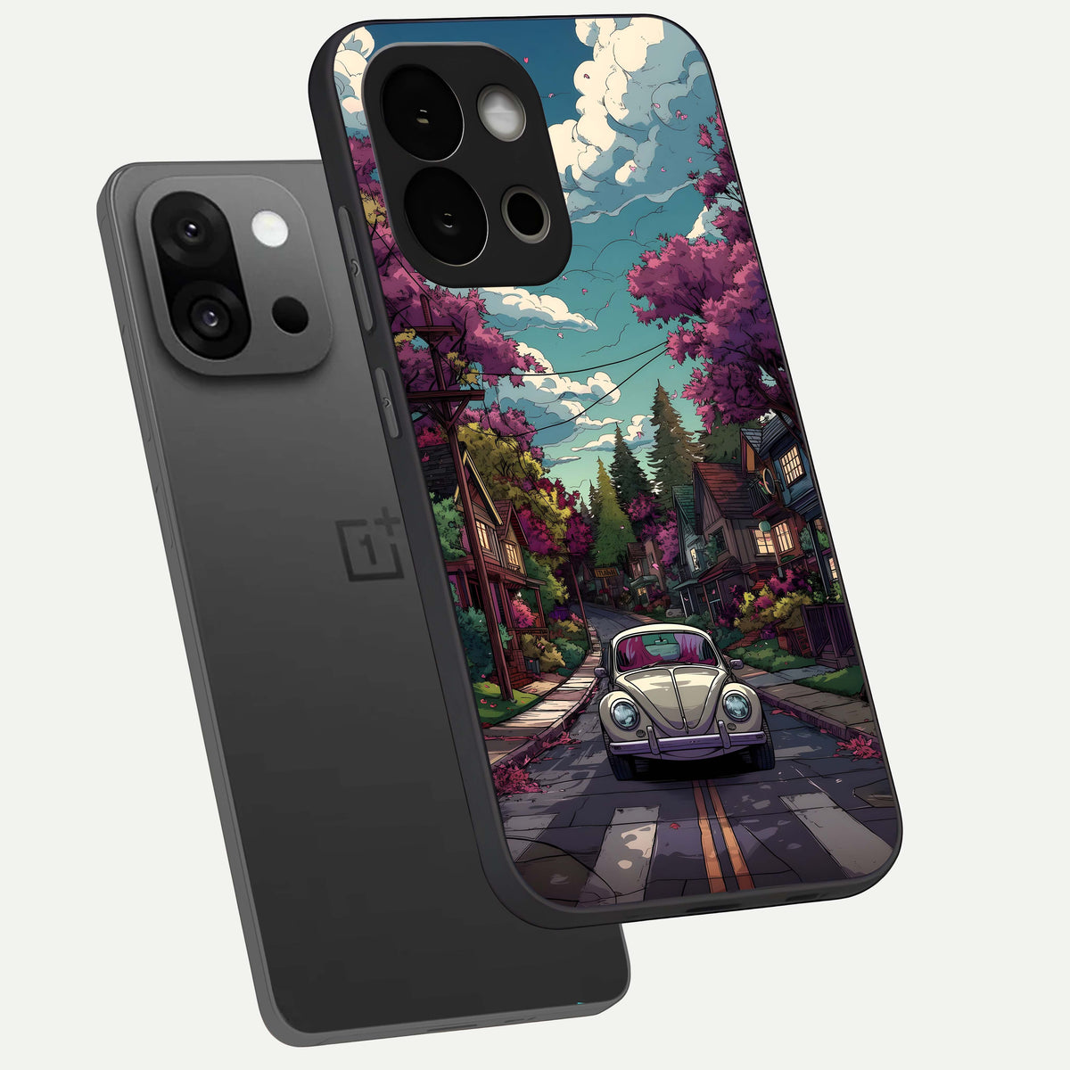  Vintage Street Drive phone case For OnePlus 13S showing premium glass back cover with detailed artwork