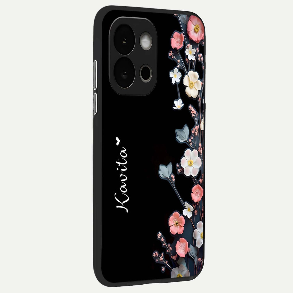  Black Elegance Floral Custom Name back cover For OnePlus 13S slim fit glass case with vibrant aesthetic design