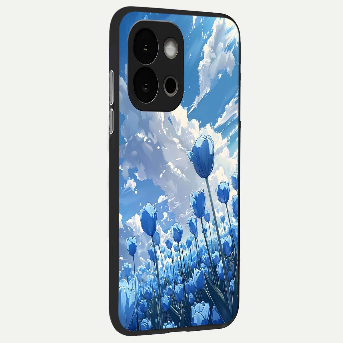  Blue Tulip Clouds back cover For OnePlus 13S slim fit glass case with vibrant aesthetic design