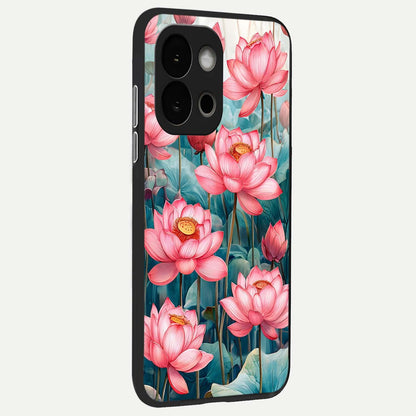  Celestial Pink Lotus back cover For OnePlus 13S slim fit glass case with vibrant aesthetic design