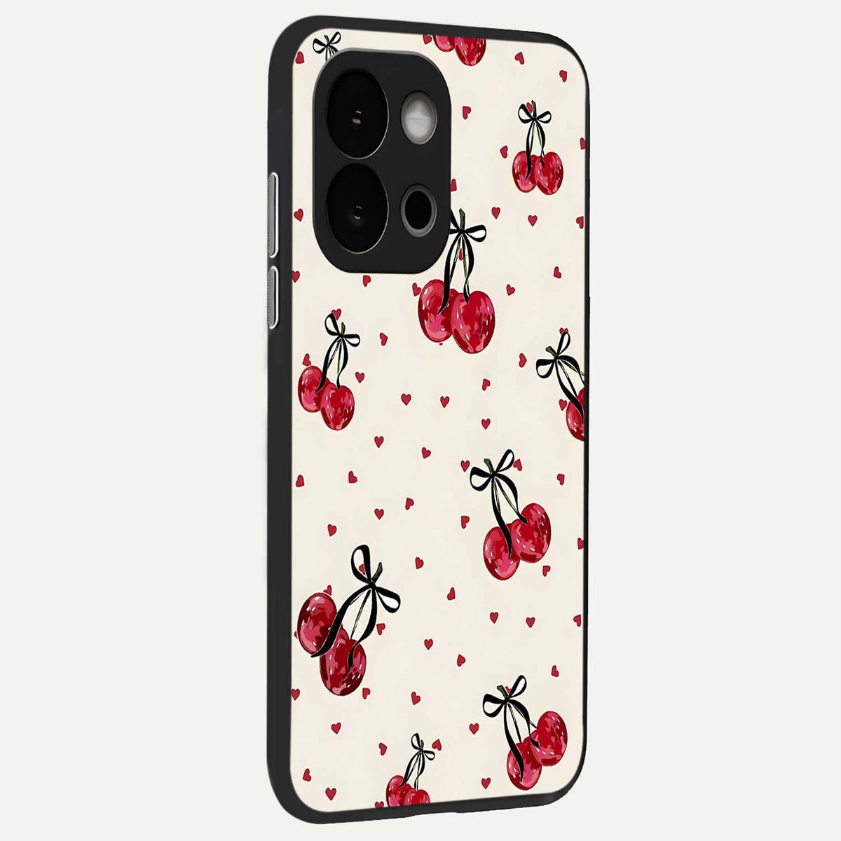  Cherry Heart Bow back cover For OnePlus 13S slim fit glass case with vibrant aesthetic design