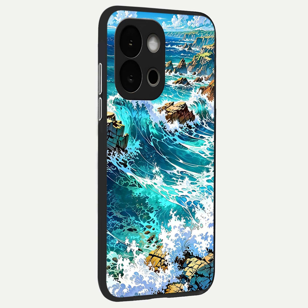  Coastal Blue Waves back cover For OnePlus 13S slim fit glass case with vibrant aesthetic design