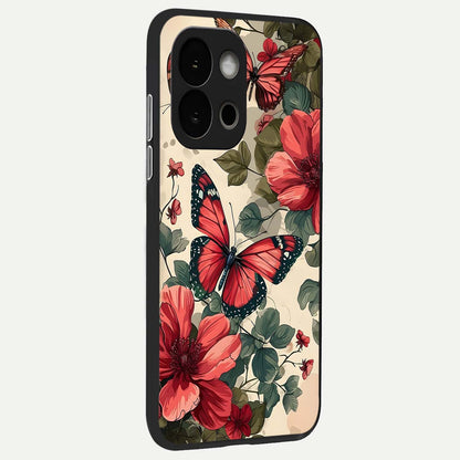  Crimson Butterfly Garden back cover For OnePlus 13S slim fit glass case with vibrant aesthetic design