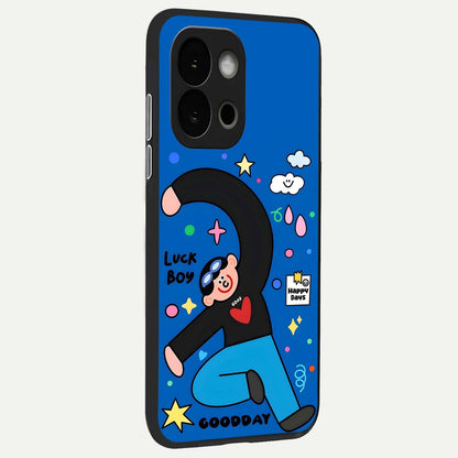  Happy Luck Vibe back cover For OnePlus 13S slim fit glass case with vibrant aesthetic design