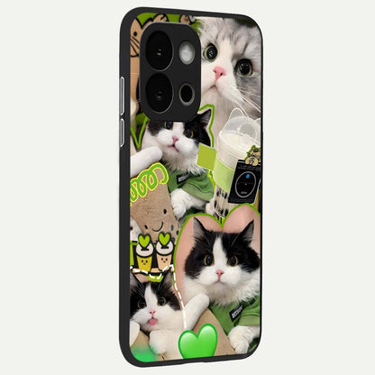  Matcha Cats Mood back cover For OnePlus 13S slim fit glass case with vibrant aesthetic design