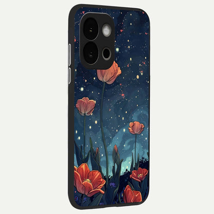  Midnight Tulip Glow back cover For OnePlus 13S slim fit glass case with vibrant aesthetic design