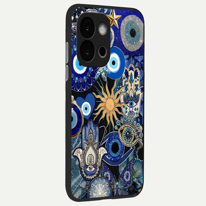  Mystic Blue Evil Eye back cover For OnePlus 13S slim fit glass case with vibrant aesthetic design