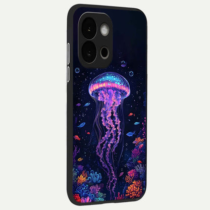  Neon Jellyfish back cover For OnePlus 13S slim fit glass case with vibrant aesthetic design