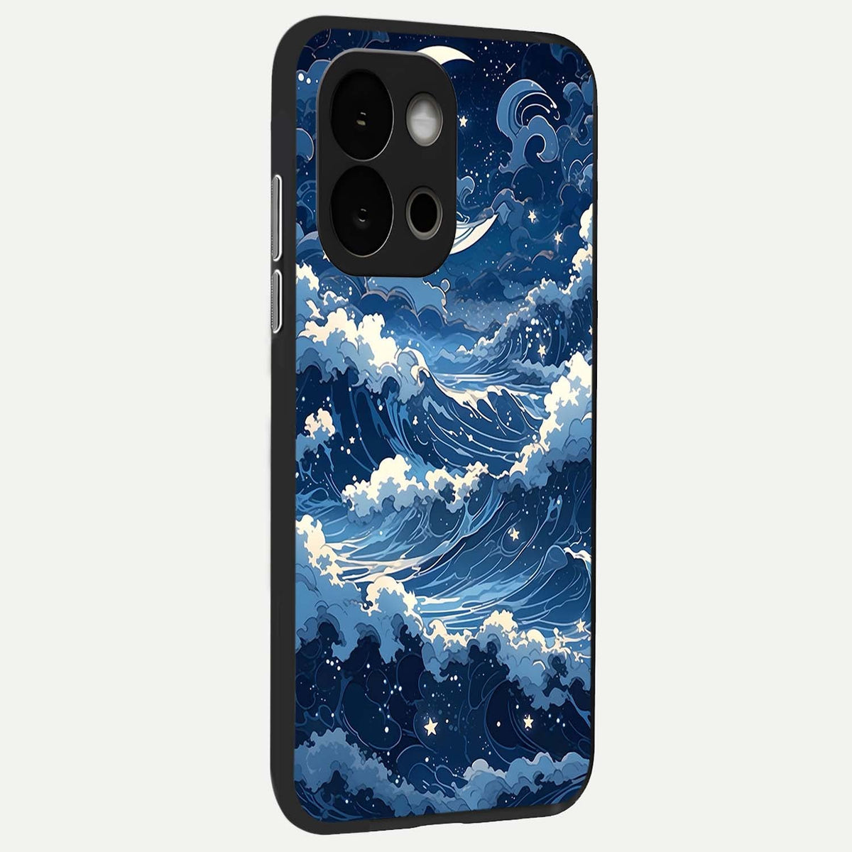  Ocean Moon Waves back cover For OnePlus 13S slim fit glass case with vibrant aesthetic design