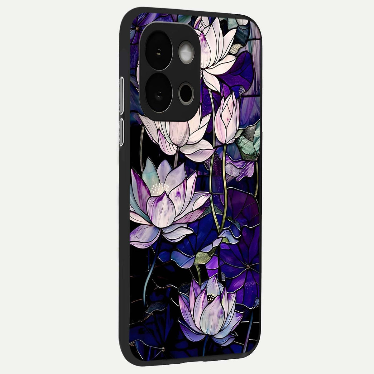  Purple Lotus Pattern back cover For OnePlus 13S slim fit glass case with vibrant aesthetic design