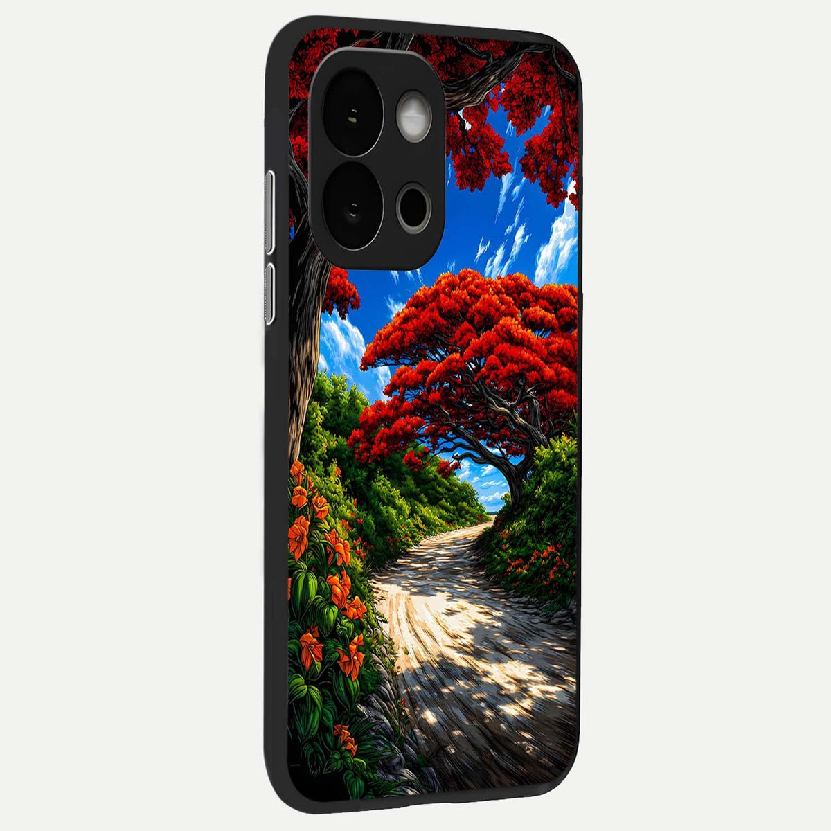  Red Trees Pathway back cover For OnePlus 13S slim fit glass case with vibrant aesthetic design