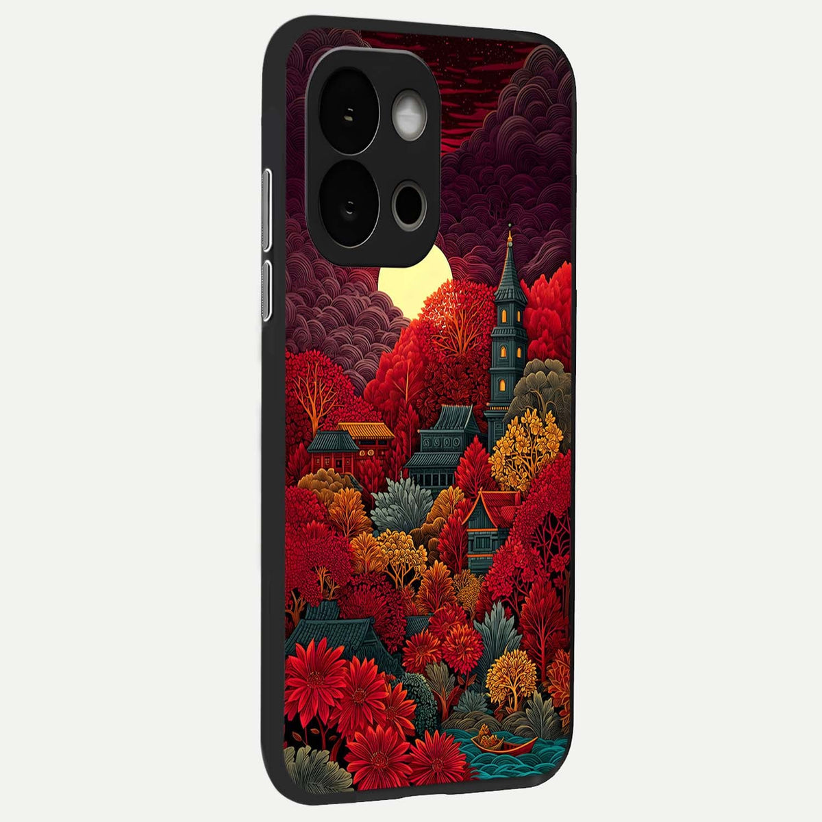  Scarlet Autumn Temple back cover For OnePlus 13S slim fit glass case with vibrant aesthetic design