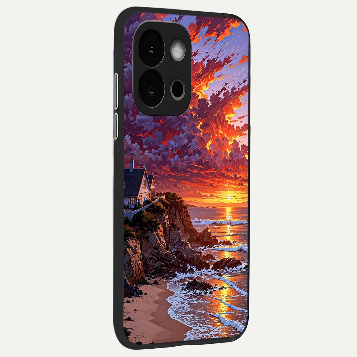  Sunset House By Sea back cover For OnePlus 13S slim fit glass case with vibrant aesthetic design