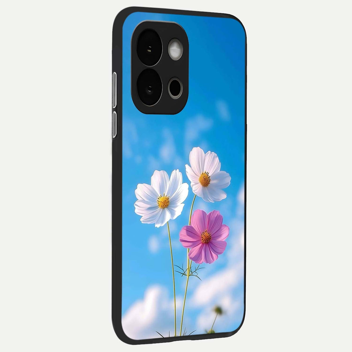  Tripple Flowers With Sky back cover For OnePlus 13S slim fit glass case with vibrant aesthetic design