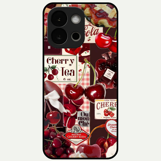  Aesthetic Cherry Tea Glass Case For OnePlus 13S back cover – full design glossy printed glass finish