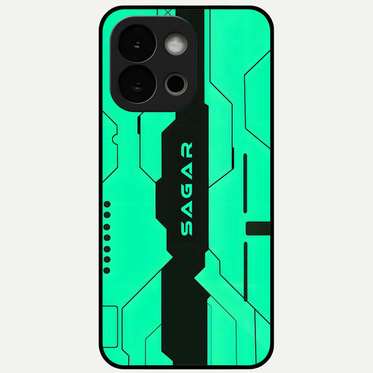  Aqua Tech CYBERPUNK Custom Name Glass Case For OnePlus 13S back cover – full design glossy printed glass finish