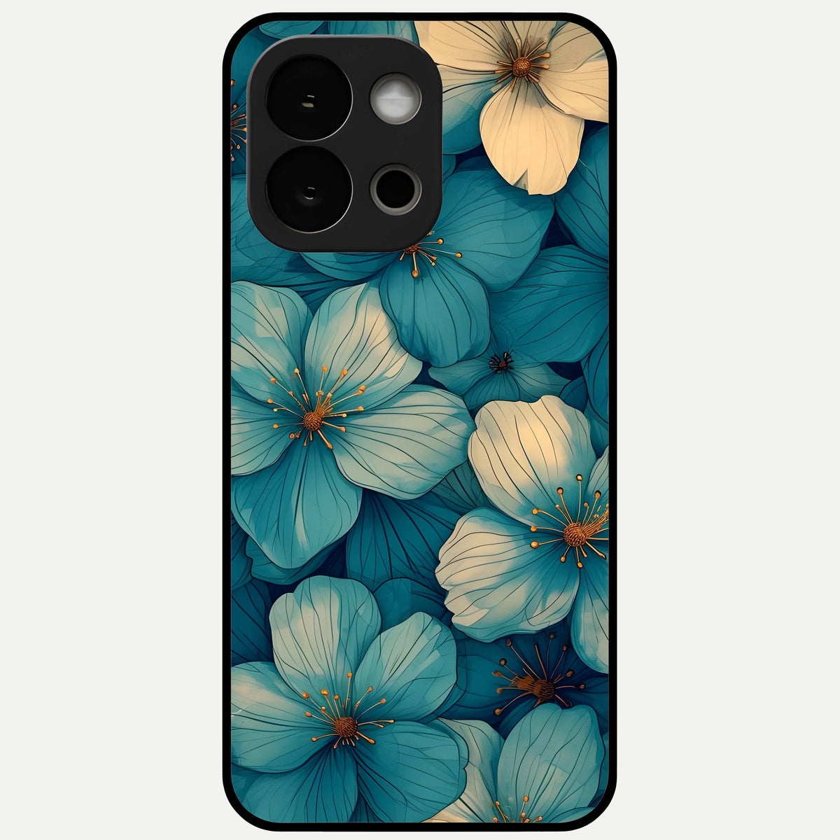  Blue Shade Floral Glass Case For OnePlus 13S back cover – full design glossy printed glass finish