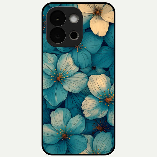  Blue Shade Floral Glass Case For OnePlus 13S back cover – full design glossy printed glass finish