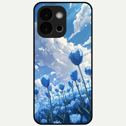  Blue Tulip Clouds Glass Case For OnePlus 13S back cover – full design glossy printed glass finish